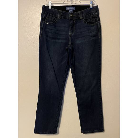 Democracy Jeans 10 Petite Blue Dark Wash Ab Solution Straight Leg Mid Rise Denim - Picture 1 of 9
